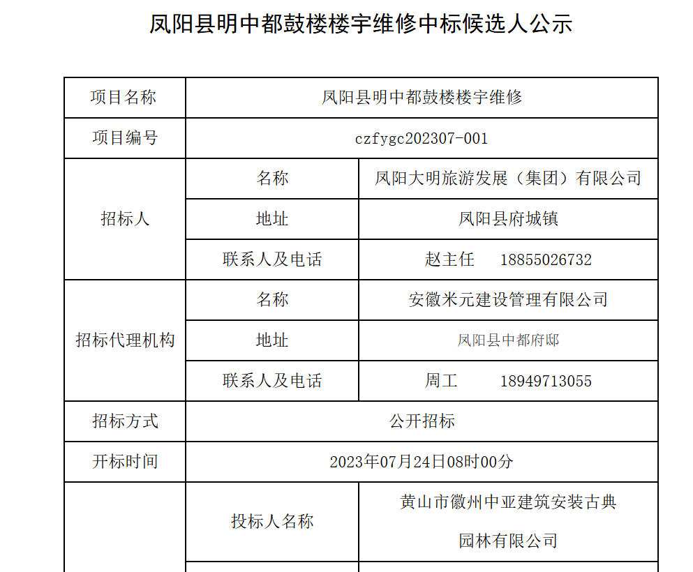 九游体育：凤阳鼓楼修缮疑云：施工方曾允许自然人违规挂靠和转包(图3)