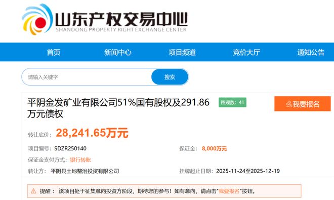 九游体育网站：转让底价282亿元！平阴国资拟退出这家矿业公司(图1)
